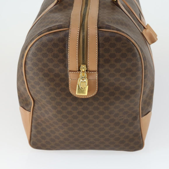 CELINE Macadam Canvas Boston Bag PVC Leather Brown Gold Auth 164829