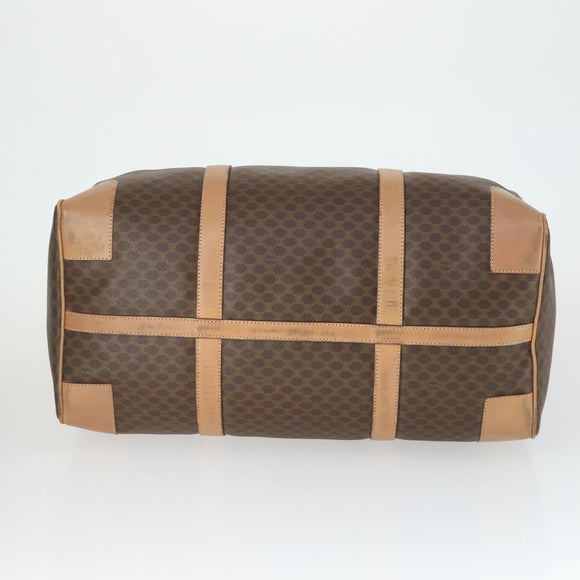 CELINE Macadam Canvas Boston Bag PVC Leather Brown Gold Auth 164829