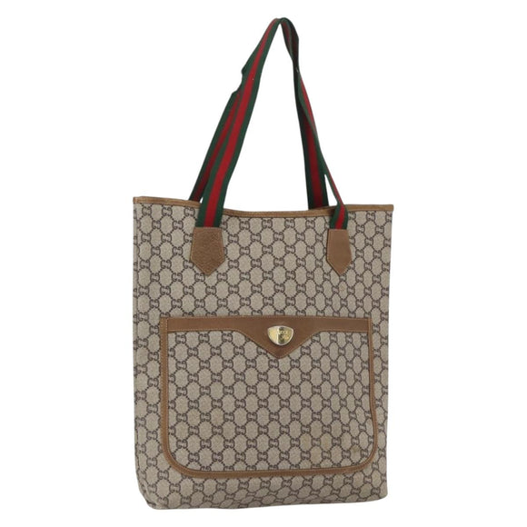 GUCCI GG Plus Supreme Web Sherry Line Tote Bag PVC Beige Gold Auth 164831