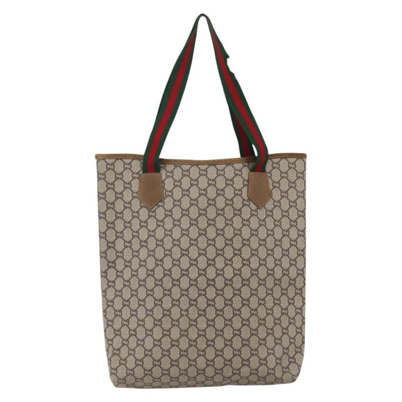 GUCCI GG Plus Supreme Web Sherry Line Tote Bag PVC Beige Gold Auth 164831