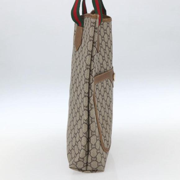 GUCCI GG Plus Supreme Web Sherry Line Tote Bag PVC Beige Gold Auth 164831