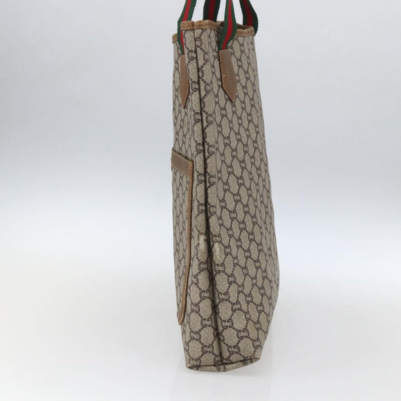 GUCCI GG Plus Supreme Web Sherry Line Tote Bag PVC Beige Gold Auth 164831