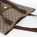 GUCCI GG Plus Supreme Web Sherry Line Tote Bag PVC Beige Gold Auth 164831-6