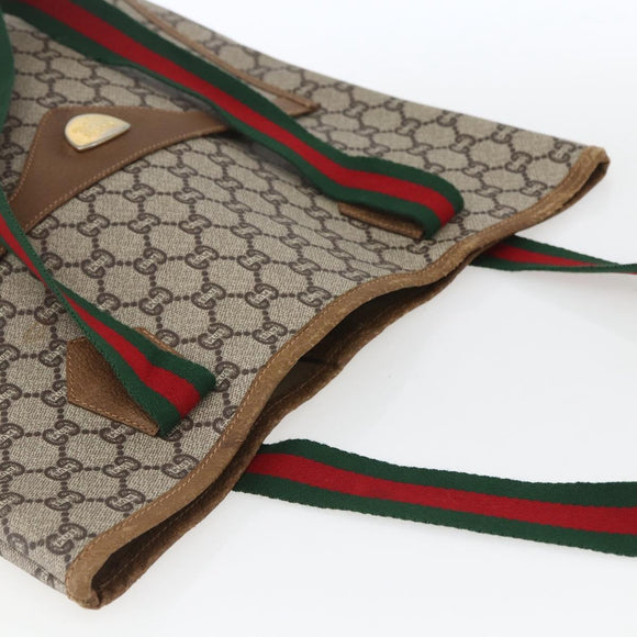 GUCCI GG Plus Supreme Web Sherry Line Tote Bag PVC Beige Gold Auth 164831