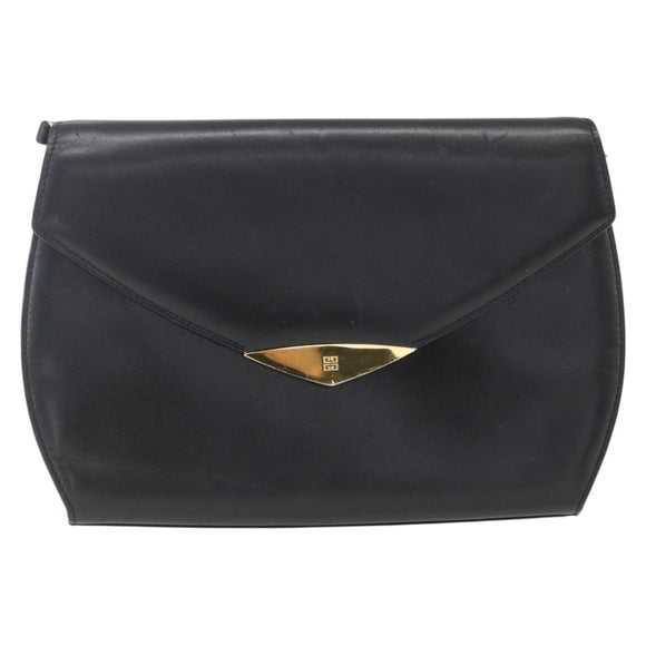 GIVENCHY Shoulder Bag Leather Black Gold Auth 164833