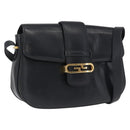 GUCCI Shoulder Bag Leather Navy Gold Auth 164835-1