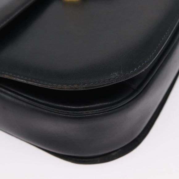 GUCCI Shoulder Bag Leather Navy Gold Auth 164835