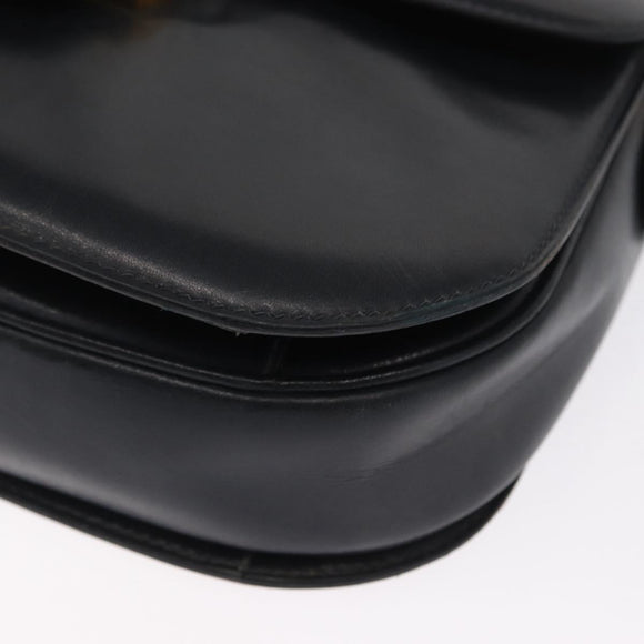 GUCCI Shoulder Bag Leather Navy Gold Auth 164835