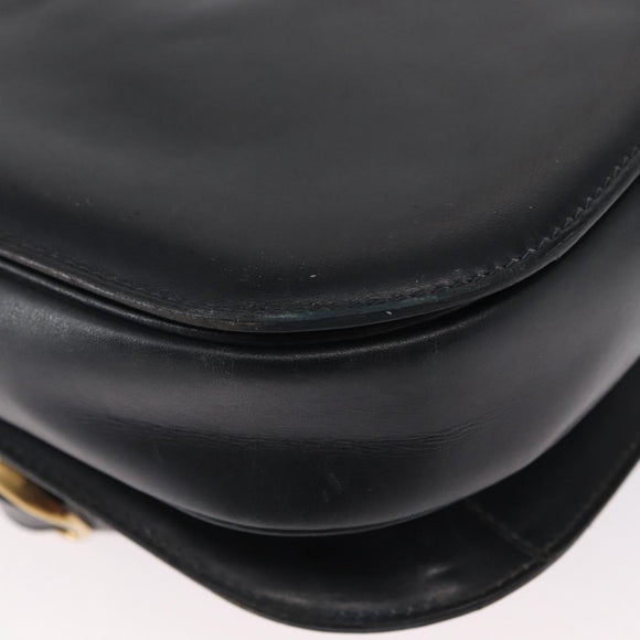 GUCCI Shoulder Bag Leather Navy Gold Auth 164835