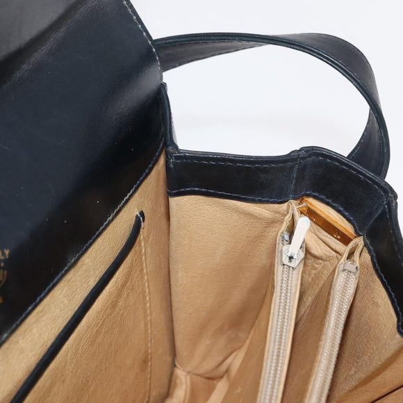 GUCCI Shoulder Bag Leather Navy Gold Auth 164835