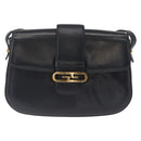 GUCCI Shoulder Bag Leather Navy Gold Auth 164835-2