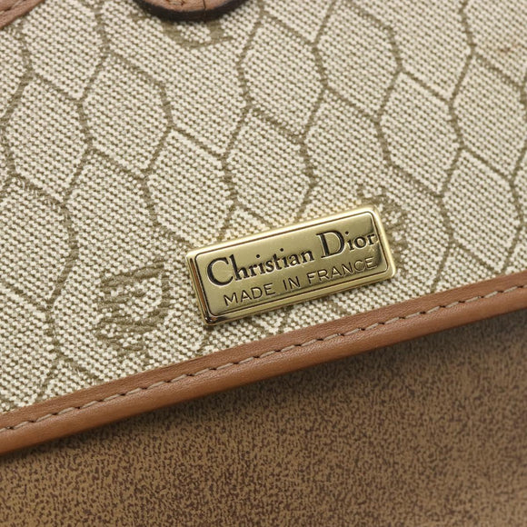 Christian Dior Honeycomb Canvas Shoulder Bag Beige Gold Auth 164839