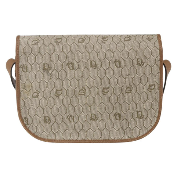 Christian Dior Honeycomb Canvas Shoulder Bag Beige Gold Auth 164839