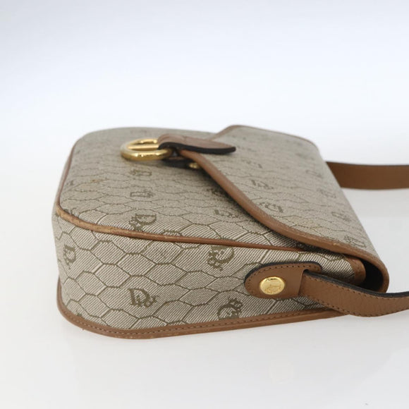 Christian Dior Honeycomb Canvas Shoulder Bag Beige Gold Auth 164839