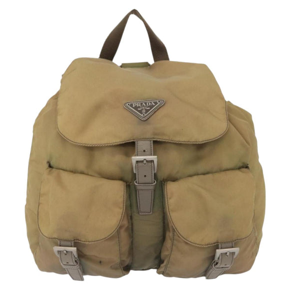 PRADA Backpack Nylon Beige Silver Auth 164845