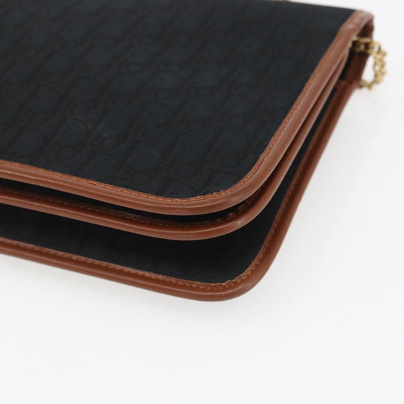 Christian Dior Trotter Canvas Chain Shoulder Bag Black Gold Auth 164854