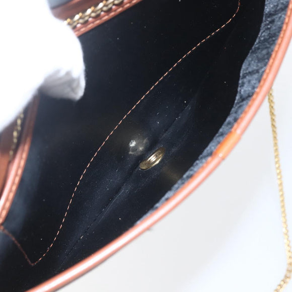 Christian Dior Trotter Canvas Chain Shoulder Bag Black Gold Auth 164854