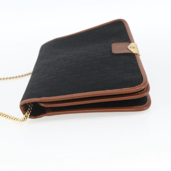 Christian Dior Trotter Canvas Chain Shoulder Bag Black Gold Auth 164854