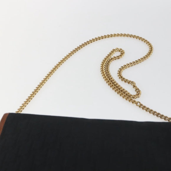Christian Dior Trotter Canvas Chain Shoulder Bag Black Gold Auth 164854