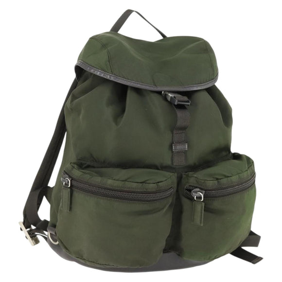 PRADA Backpack Nylon Khaki Silver Auth 164855
