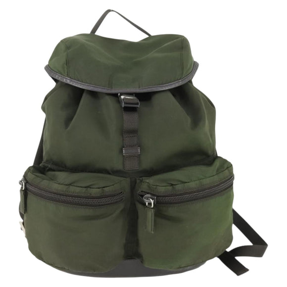 PRADA Backpack Nylon Khaki Silver Auth 164855
