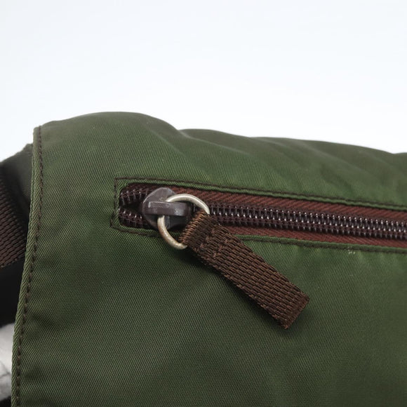PRADA Shoulder Bag Nylon Khaki Silver Auth 164856