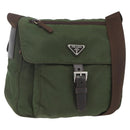 PRADA Shoulder Bag Nylon Khaki Silver Auth 164856-1