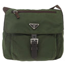 PRADA Shoulder Bag Nylon Khaki Silver Auth 164856-13