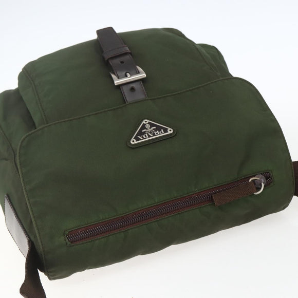 PRADA Shoulder Bag Nylon Khaki Silver Auth 164856