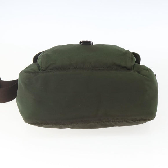 PRADA Shoulder Bag Nylon Khaki Silver Auth 164856