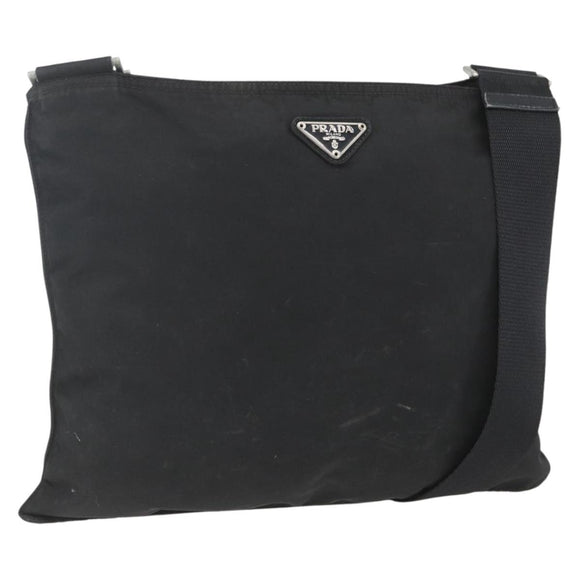 PRADA Shoulder Bag Nylon Black Silver Auth 164857