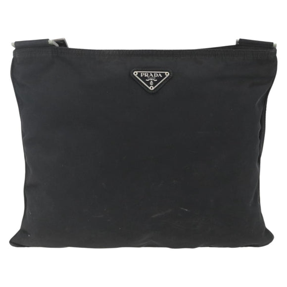 PRADA Shoulder Bag Nylon Black Silver Auth 164857