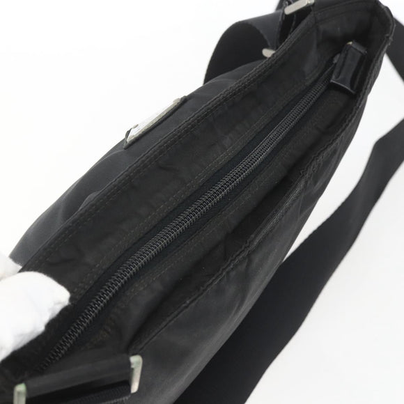 PRADA Shoulder Bag Nylon Black Silver Auth 164857