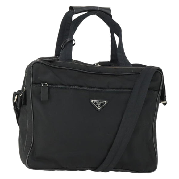PRADA Hand Bag Nylon 2way Black Silver Auth 164859