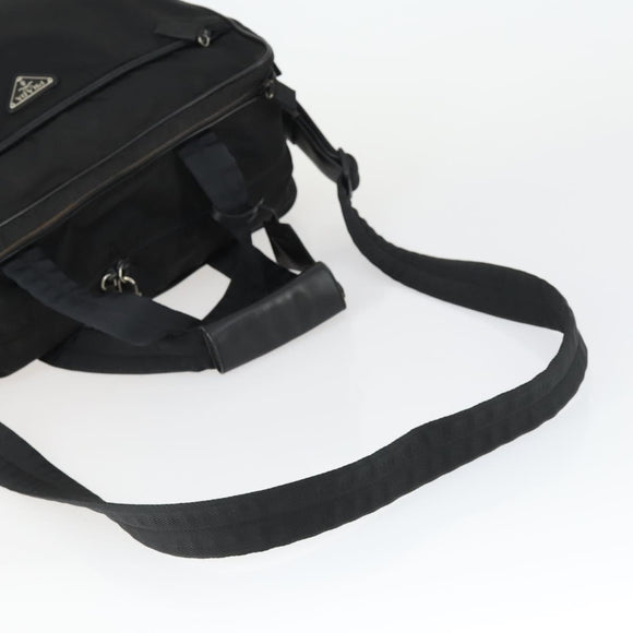 PRADA Hand Bag Nylon 2way Black Silver Auth 164859