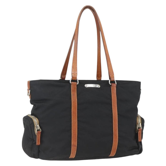 Miu Miu Tragetasche Nylon Leder Schwarz Braun Silber Original 164862