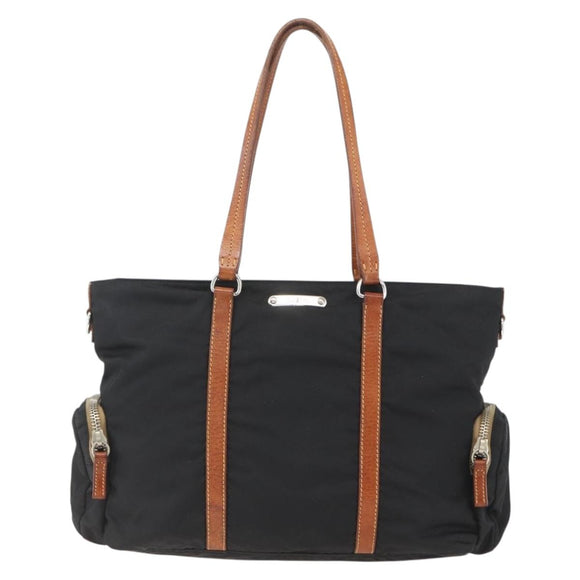 Miu Miu Tragetasche Nylon Leder Schwarz Braun Silber Original 164862