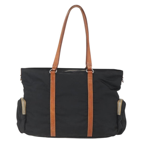 Miu Miu Tragetasche Nylon Leder Schwarz Braun Silber Original 164862