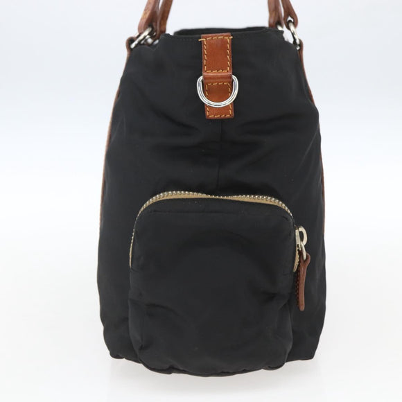 Miu Miu Tragetasche Nylon Leder Schwarz Braun Silber Original 164862