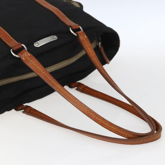Miu Miu Tragetasche Nylon Leder Schwarz Braun Silber Original 164862