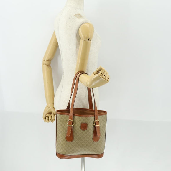 CELINE Macadam Canvas Tote Bag PVC Beige Gold Auth 164865V