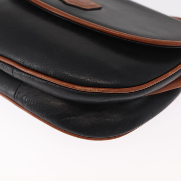 CELINE Shoulder Bag Leather Black Gold Auth 164870