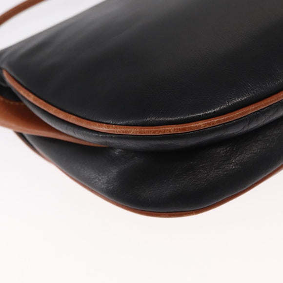 CELINE Shoulder Bag Leather Black Gold Auth 164870