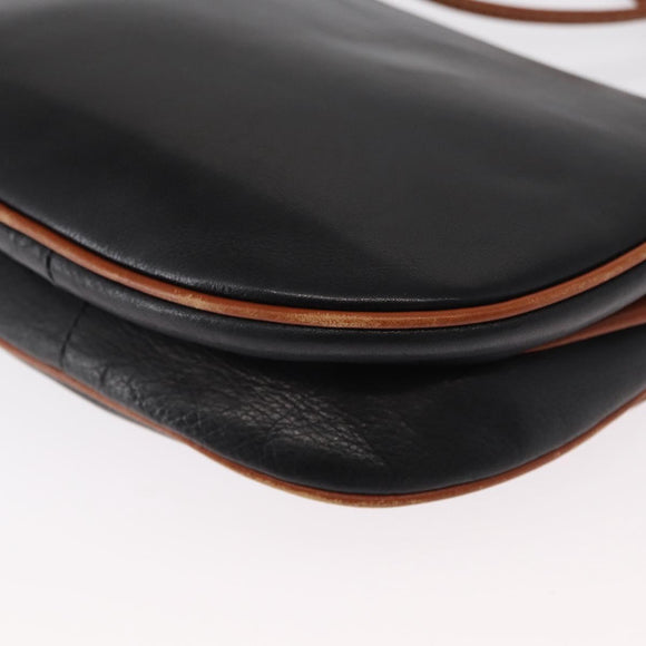 CELINE Shoulder Bag Leather Black Gold Auth 164870
