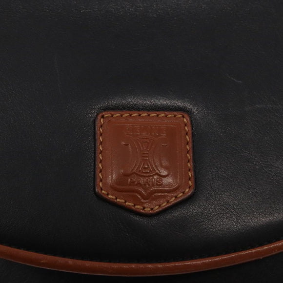 CELINE Shoulder Bag Leather Black Gold Auth 164870