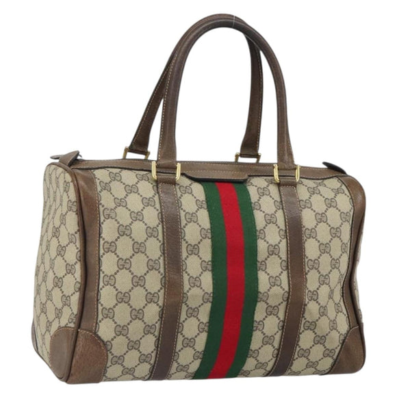 GUCCI GG Supreme Web Sherry Line Hand Bag PVC Beige Gold Auth 164871