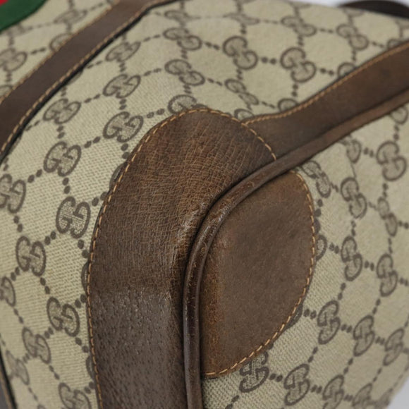 GUCCI GG Supreme Web Sherry Line Hand Bag PVC Beige Gold Auth 164871