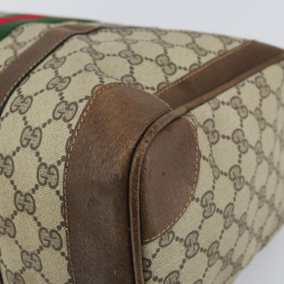 GUCCI GG Supreme Web Sherry Line Hand Bag PVC Beige Gold Auth 164871