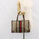 GUCCI GG Supreme Web Sherry Line Hand Bag PVC Beige Gold Auth 164871-18