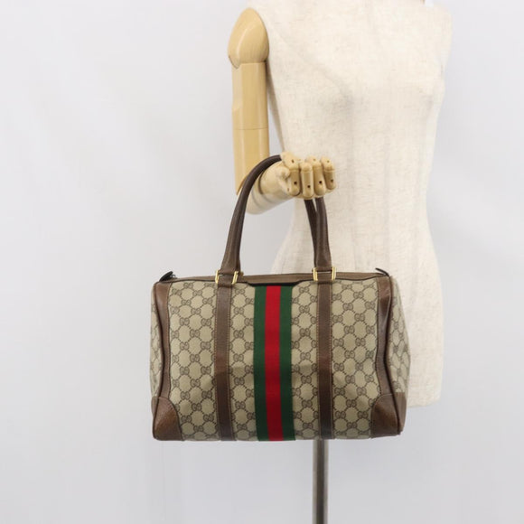 GUCCI GG Supreme Web Sherry Line Hand Bag PVC Beige Gold Auth 164871